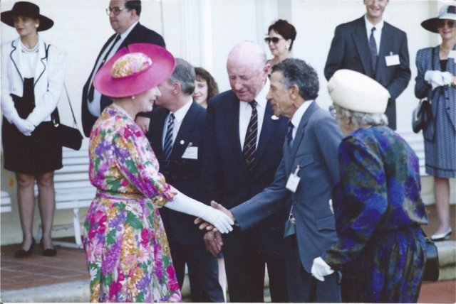 Merv Maynard finally introduced to the Queen, 1992